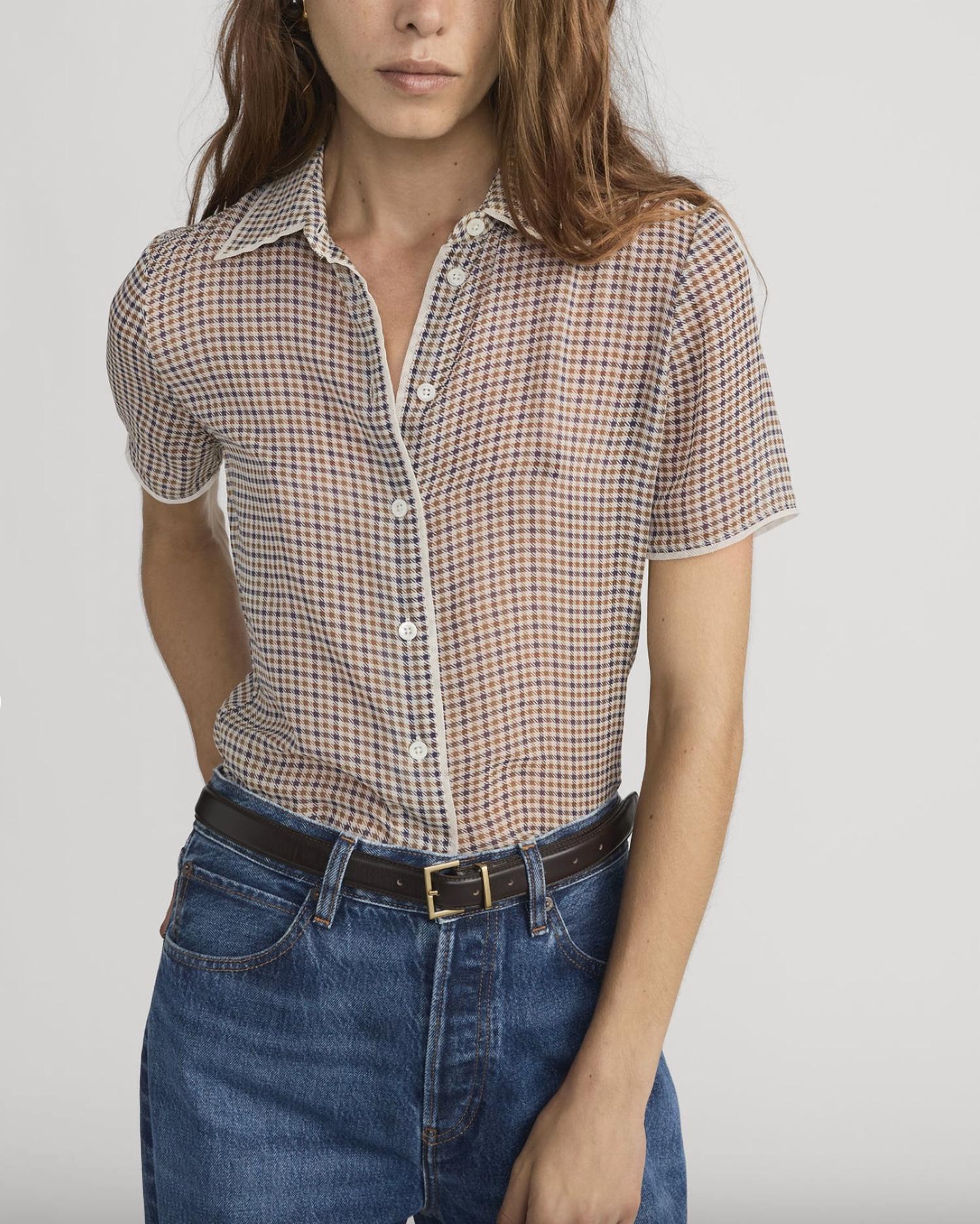 FRAME Houndstooth Collared Top in multi - women's blouse