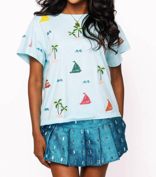 Queen Of Sparkles - Sail Boat And Palm Tree Icon Tee