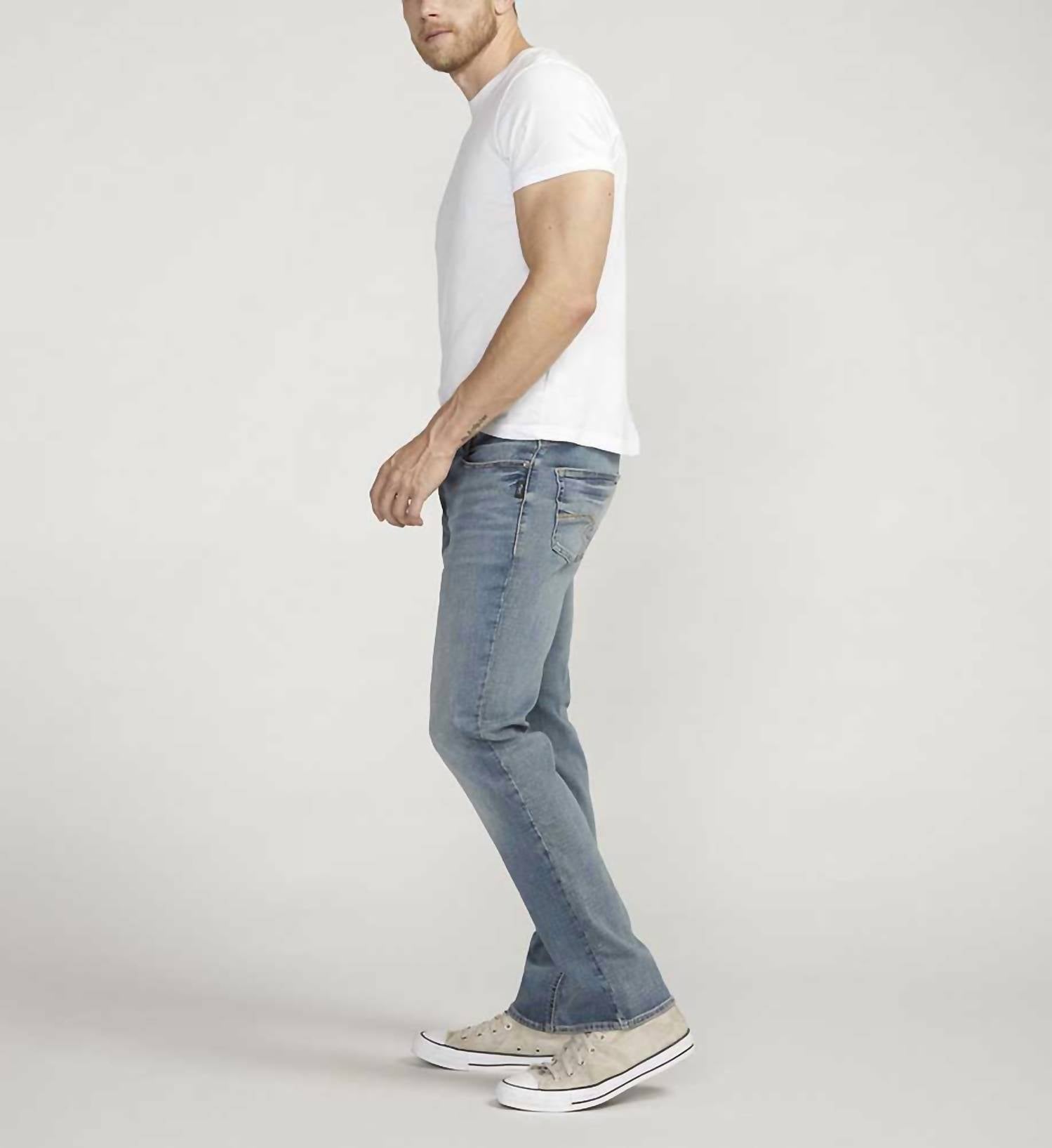 Silver Jeans Co Allan Slim Fit Slim Straight Leg Jeans in indigo - men's jeans - detail view