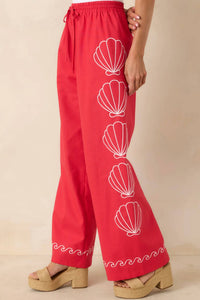 Fate - Sea Shell Embroidered Elastic Waist Pant