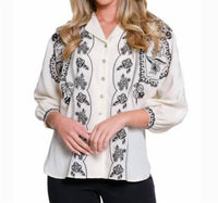 Tru Luxe - Dolman Sleeve Embroidered Button Up Shirt