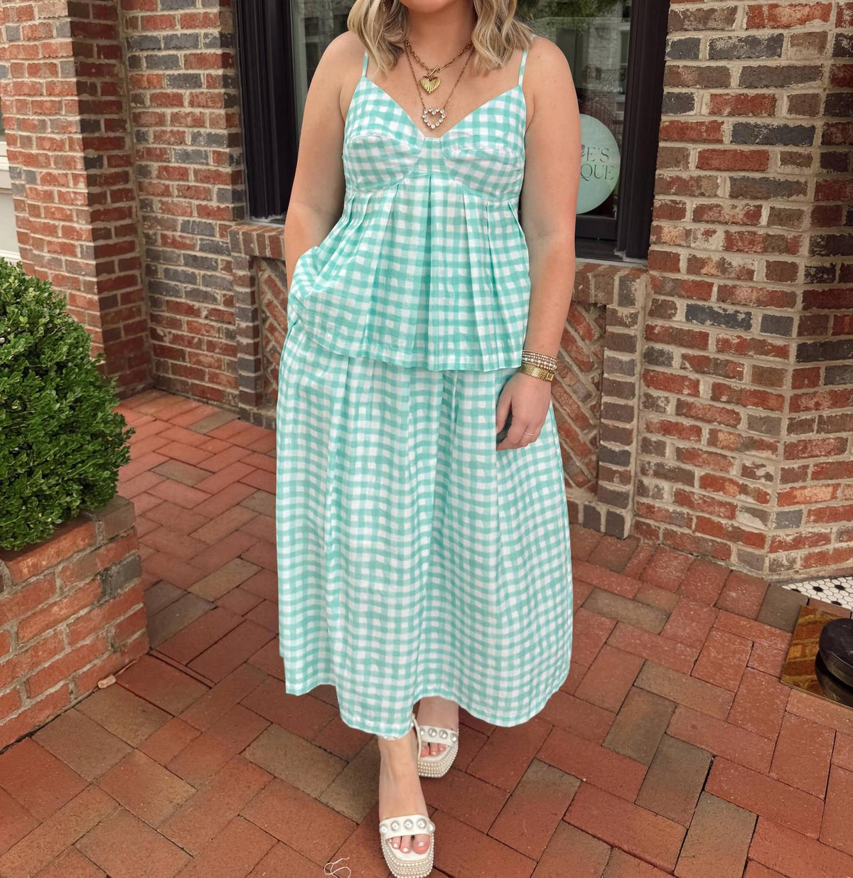 Entro - Gingham Midi Skirt Set