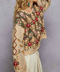 Pol - Scoop Neck Aztec Pattern Sweater Top