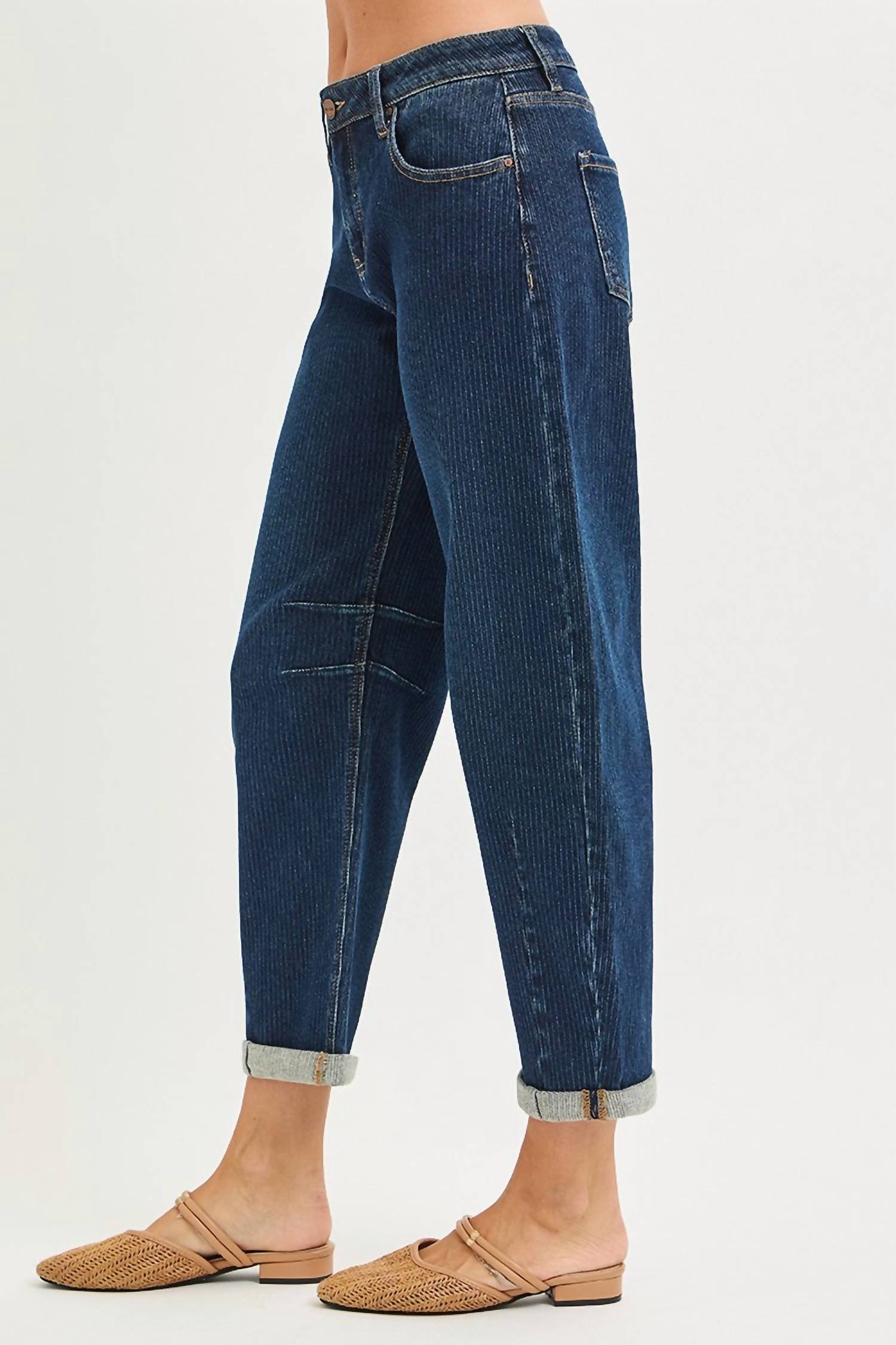 RISEN Slouch & Stitch Barrel Jeans in dark wash - women's jeans - detail view