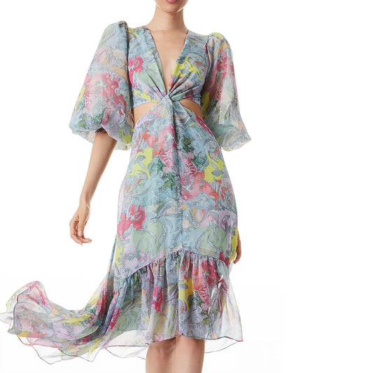 Alice + Olivia - Katia Twist-Front Floral Cutout High Low Dress