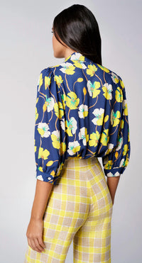 Smythe Shirred Pocket Blouse in navy buttercup - women's blouse - detail view