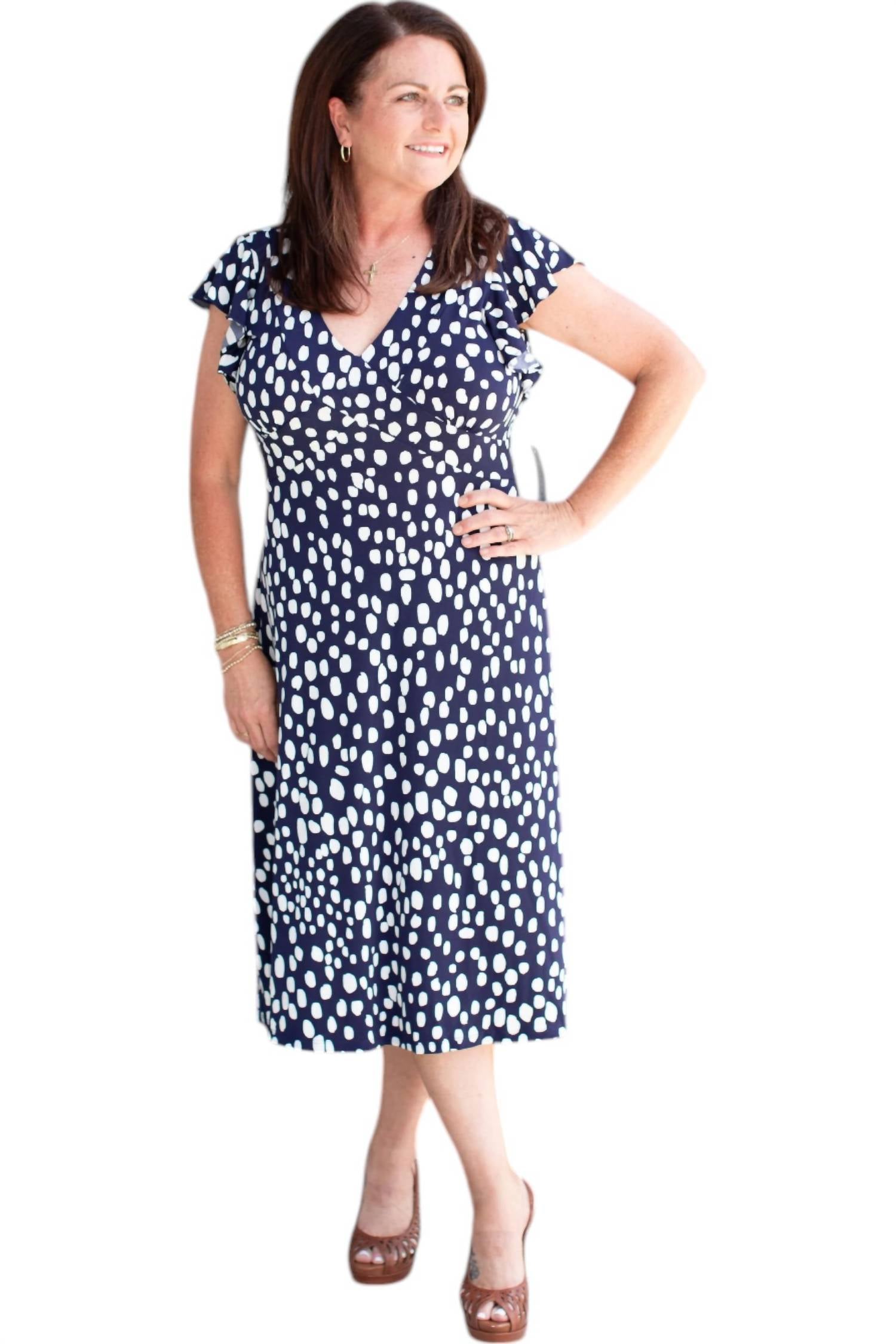 London Times - Ruffle Midi Dress