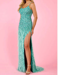 Rachel Allan - Scoop Embellished High Slit Gown