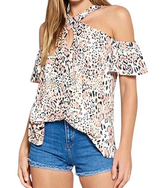 Davi & Dani - Amelia Animal Print Cold-Shoulder Top