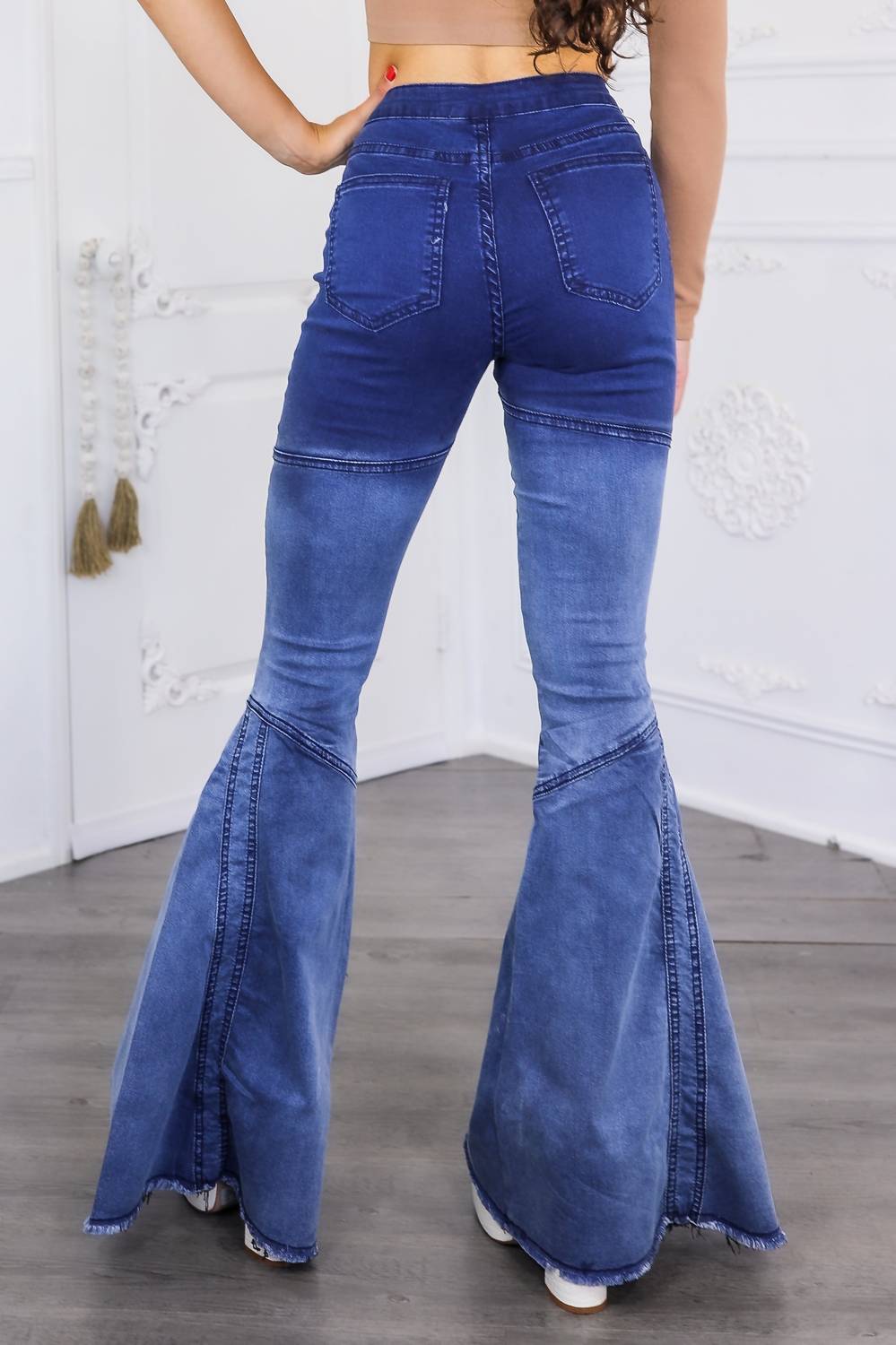 Surelymine - Lined Up Paneled Ombre Flares Bell Bottoms Denim Jeans