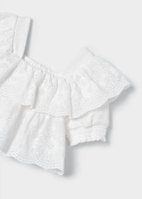 Mayoral - Girls' Scallop Floral Embroidered Crop Blouse