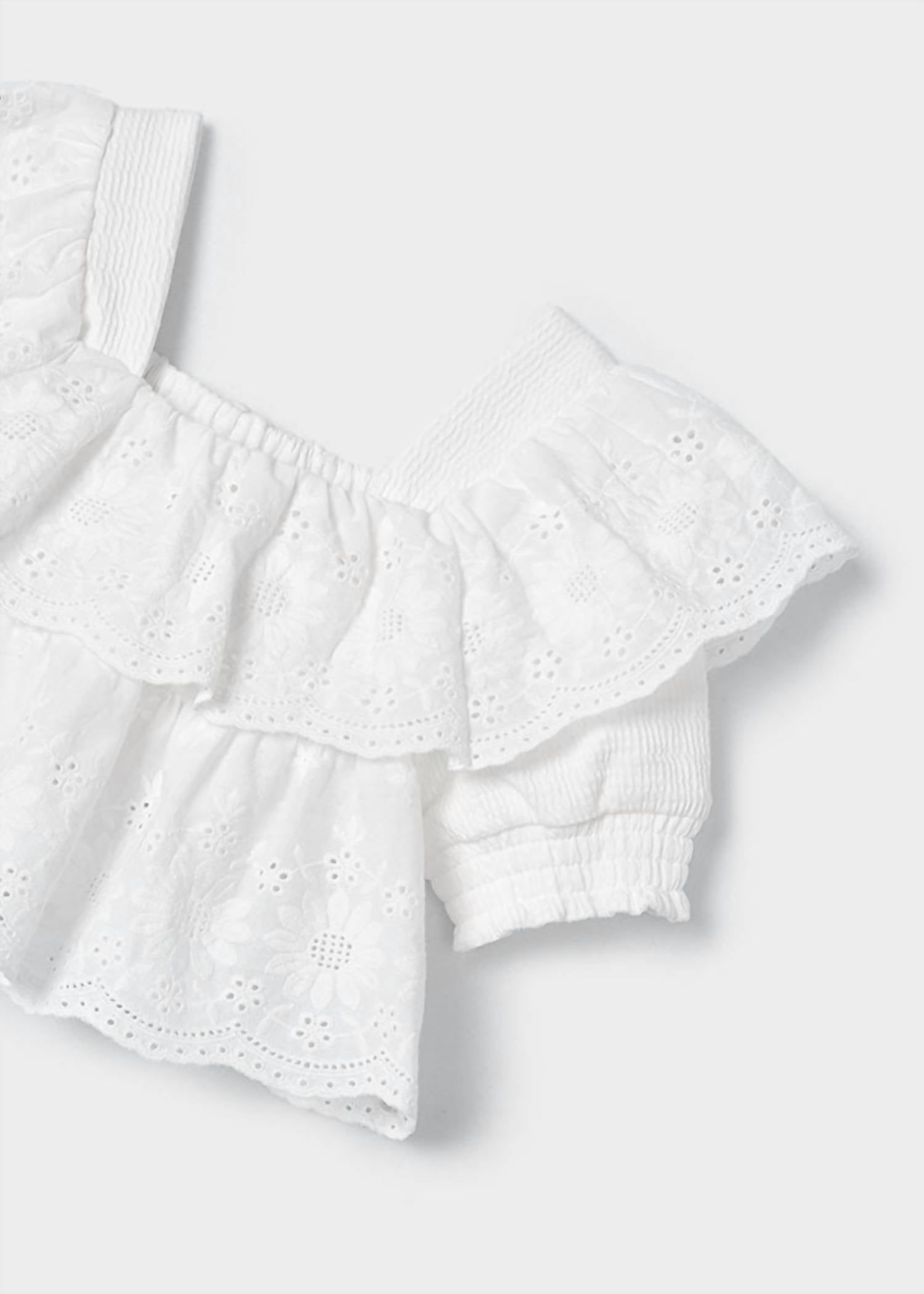 Mayoral - Girls' Scallop Floral Embroidered Crop Blouse