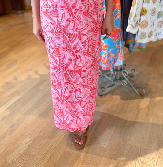 Karlie - Tropical Linen Midi Skirt