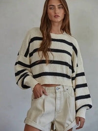 By Together - Knit Sweater Striped Crewneck Long Sleeve Top