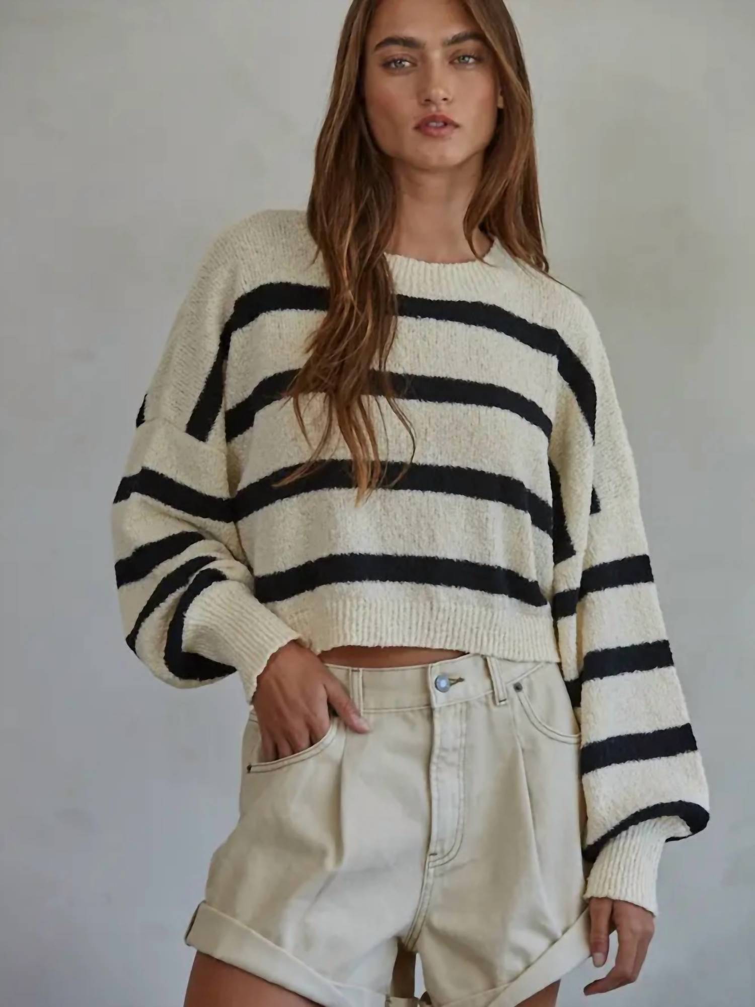 By Together - Knit Sweater Striped Crewneck Long Sleeve Top