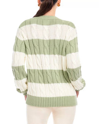 Fifteen Twenty Avalee Stripe Cable Sweater in sage cream - women's sweater - alternate view