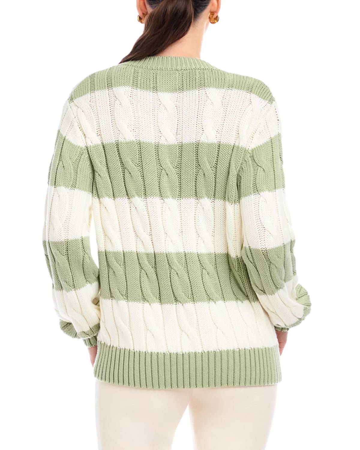 Fifteen Twenty Avalee Stripe Cable Sweater in sage cream - women's sweater - alternate view