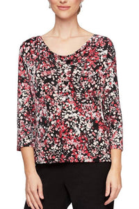 Alex Evenings - Women's Cowl Neck Multi Print Jersey Top