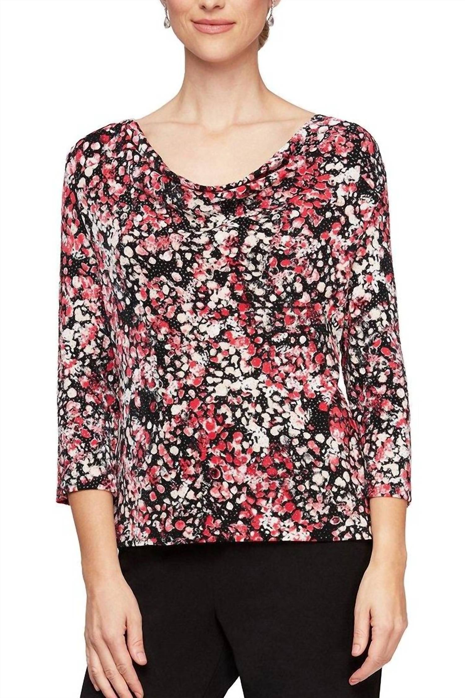 Alex Evenings - Women's Cowl Neck Multi Print Jersey Top