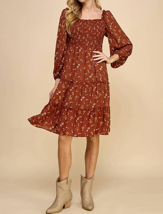 A.U.W. - Tiered Floral Dress With Smocking Long Sleeve