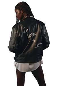 Knotwtr - Unisex I’m Worth A Lot Long Sleeve Leather Jacket