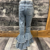 BRATTI MATI Girls Double Bell Bottom Jeans in blue - kids' jeans - detail view