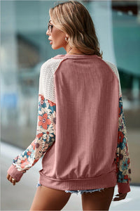 Little Daisy Closet - Floral Patchwork Puff Sleeve Textured Blouse