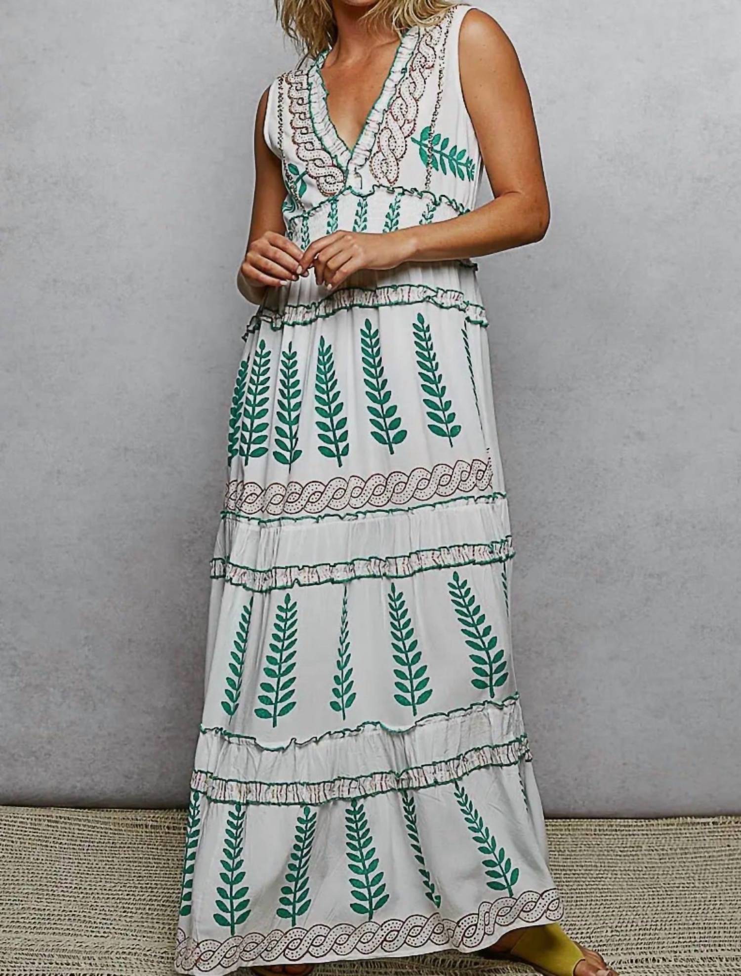 Pol - V Neck Ruffle Woven Sleeveless Long Dress