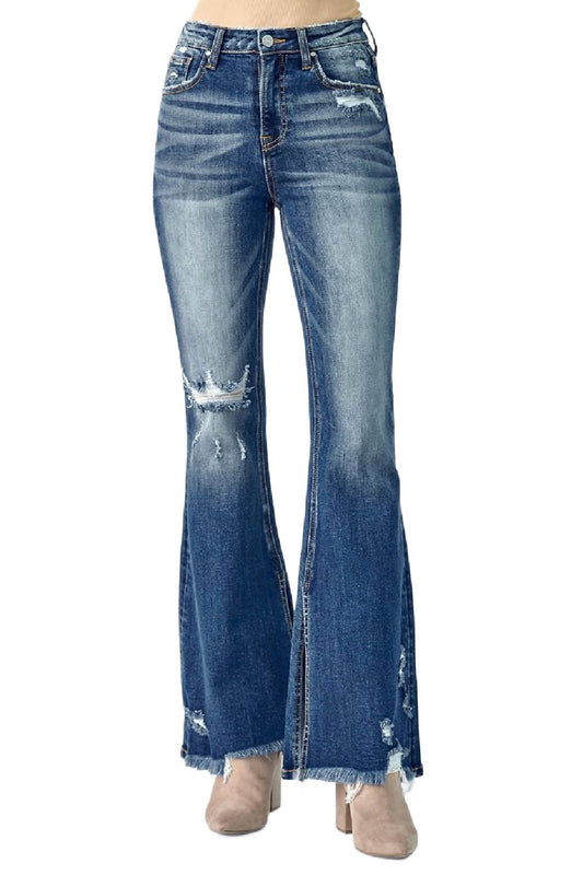 Women's Flare Distressed High Rise Slit Jeans