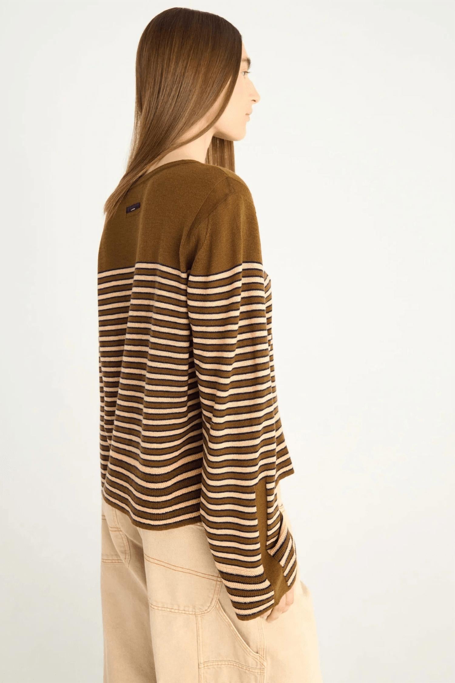 Cotelac Merino Wool Sailor Top in brown - women's t-shirt - alternate view