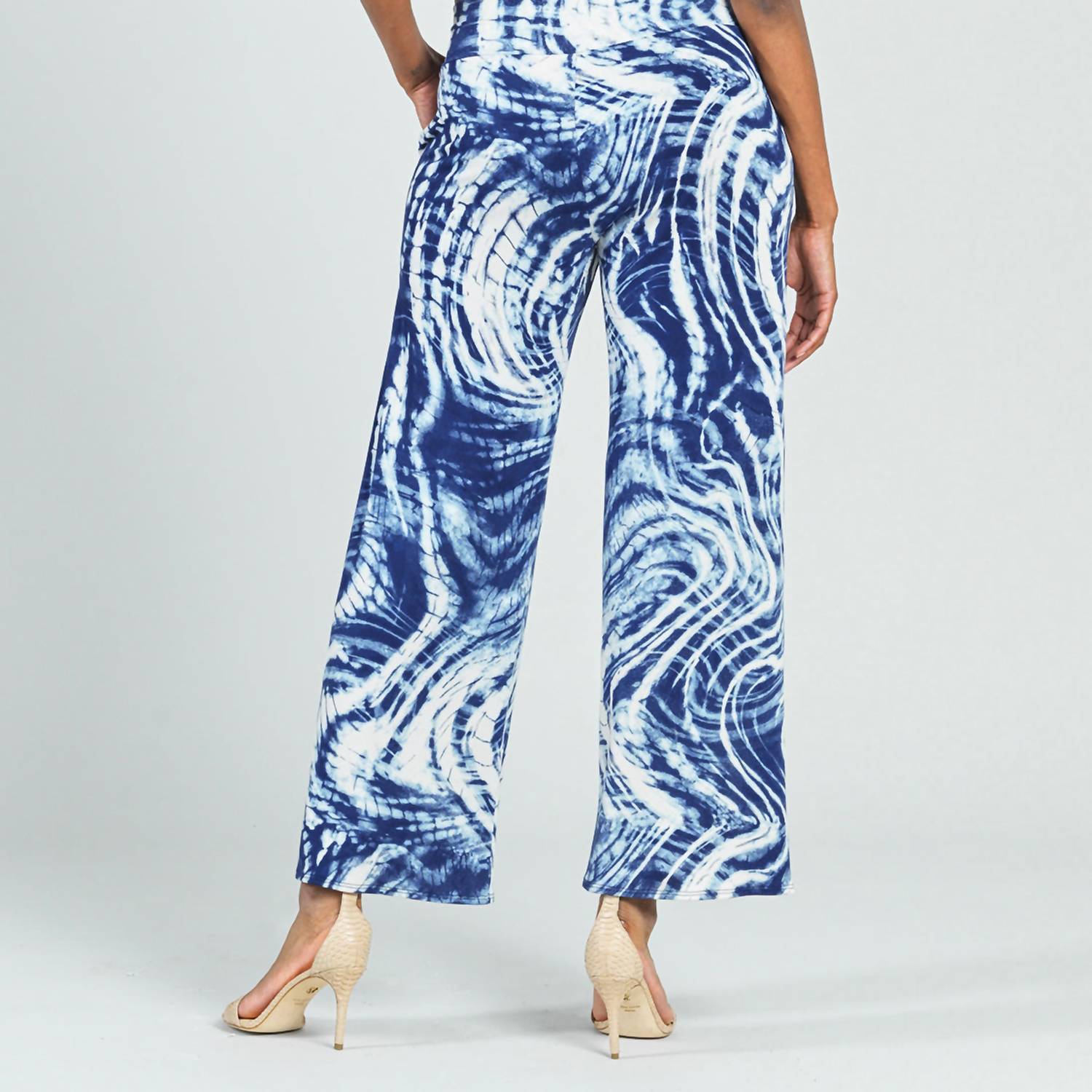 Clara Sun Woo Crepe Knit Front Slit Ankle Petal Pant in swirl wave - women's pants - alternate view