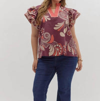 Entro - Plum Floral Top -Plus