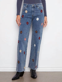 Charlie B - Wide Leg Stretch Flower Patches Jean