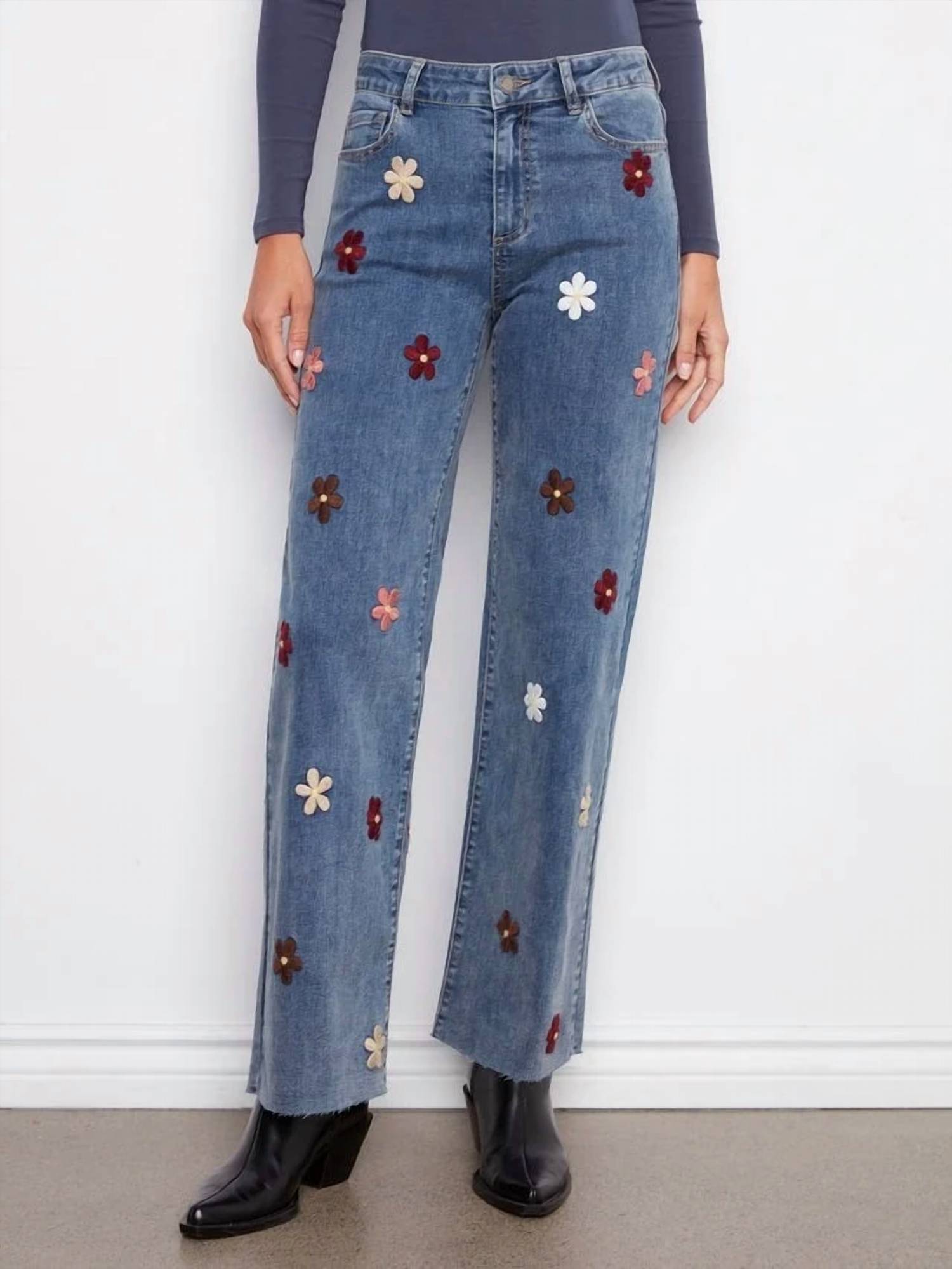 Charlie B - Wide Leg Stretch Flower Patches Jean