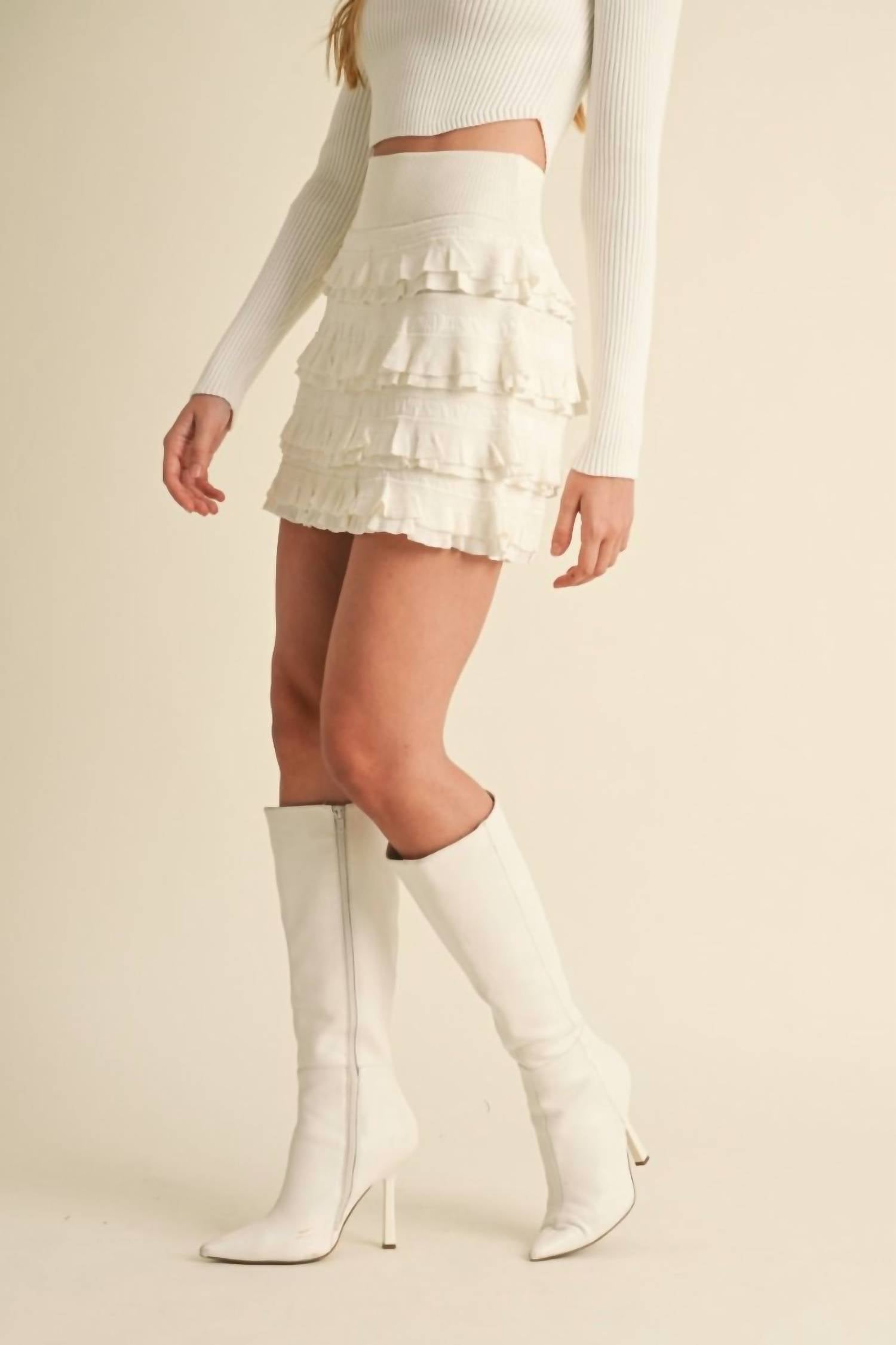 Mable - Lightweight Knit Ruffled Tiered Mini Skirt