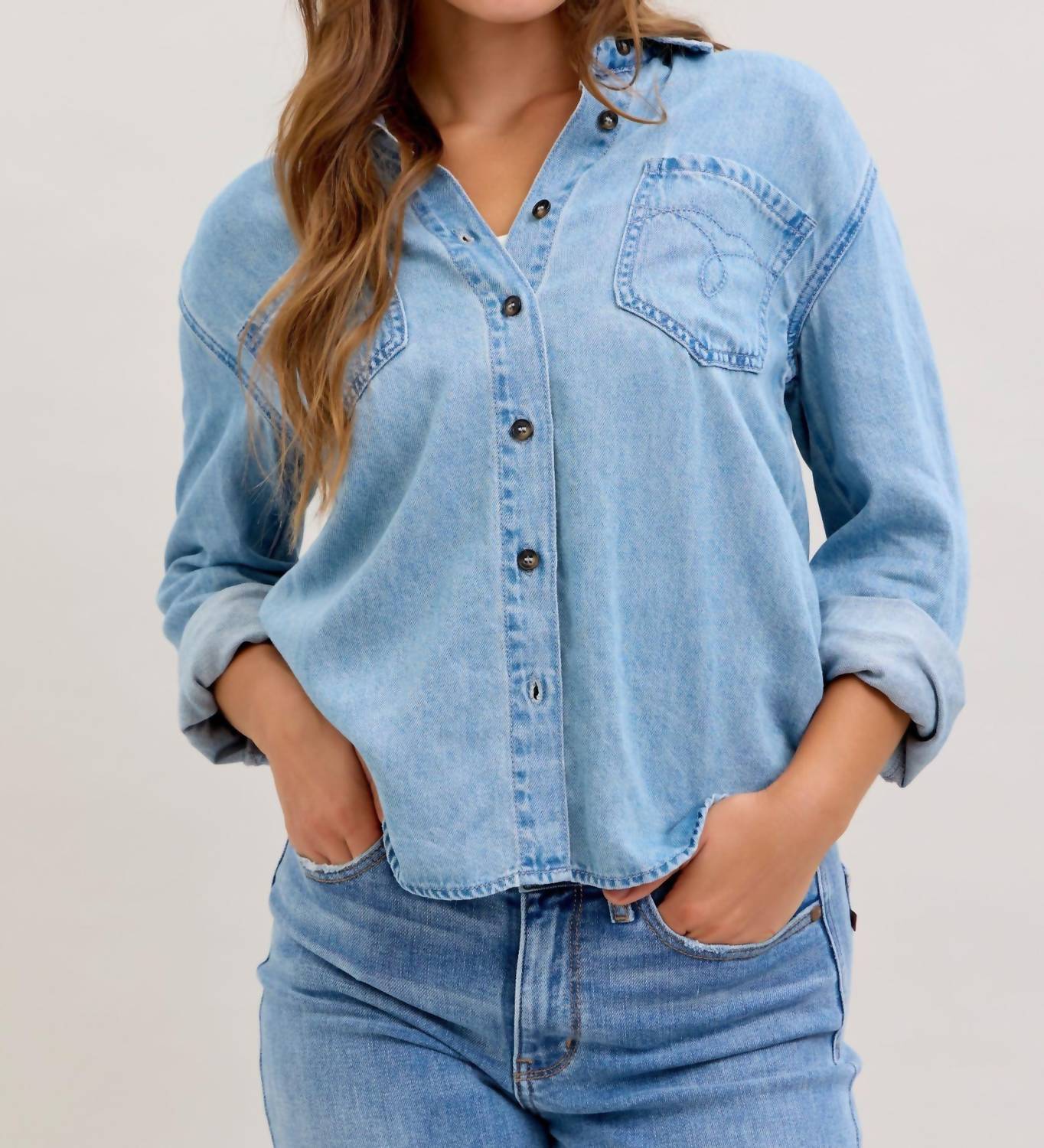 Judy Blue Western Denim Shirt in blue - women's shirt