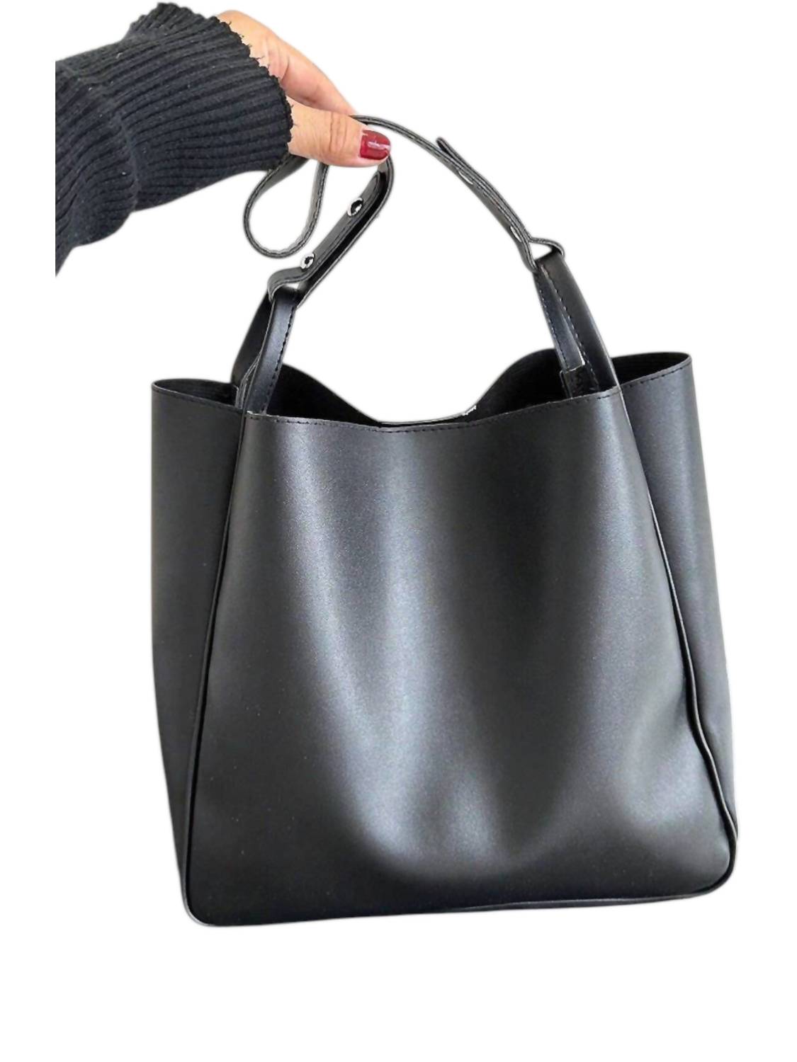 42POPS Women's Vegan Leather Slouchy Large Capacity Shoulder Bag in black - women's bag