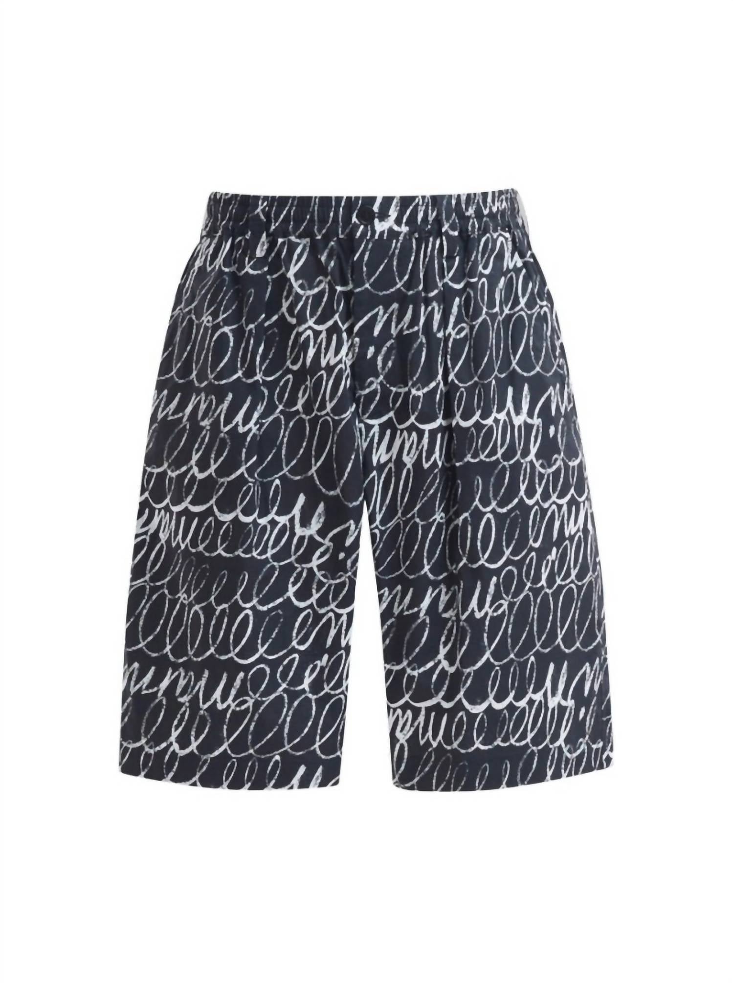MARNI Scribbled Popeline Drawstring Shorts in black - men's shorts - view 4