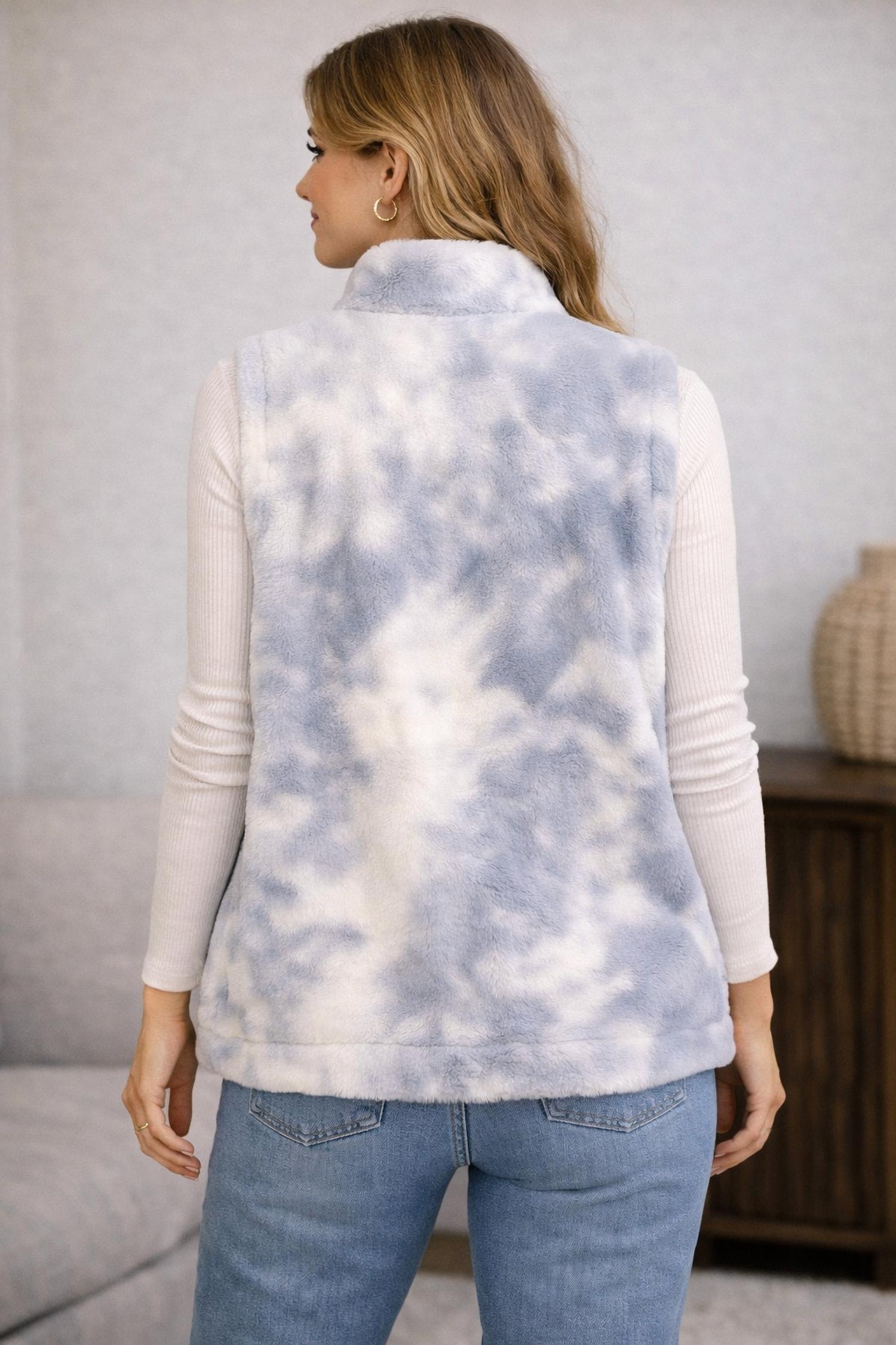 TRIBAL faux fur vest in celestial blue - women's jacket - alternate view