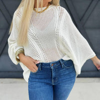 Sweetkama - Women's Hollow Knit Bat Sleeve Top