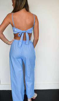 Mable - Linen Mix Embroidered Scarf Top And Pants Set