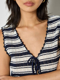 Apricot - Women's Striped Tie Sleeveless Top