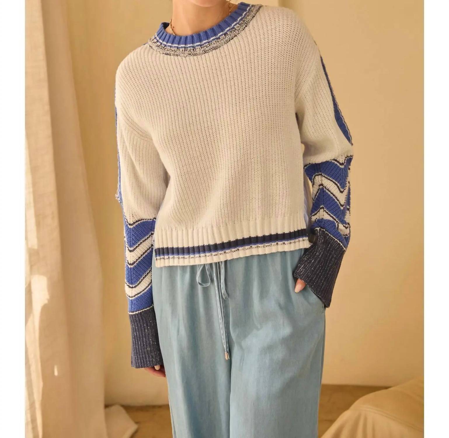 SKIES ARE BLUE Mixed Media Pullover in beige - women's sweater - alternate view
