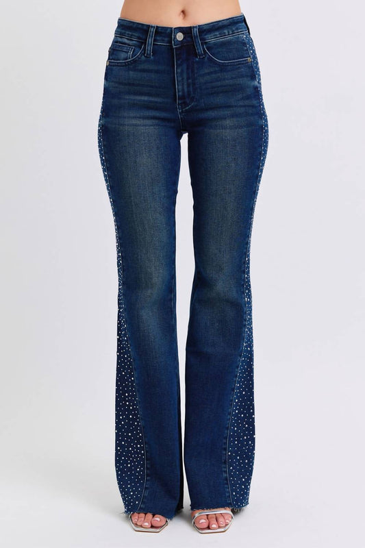 Judy Blue - Rhinestone Side Panel Detail Flare Jeans