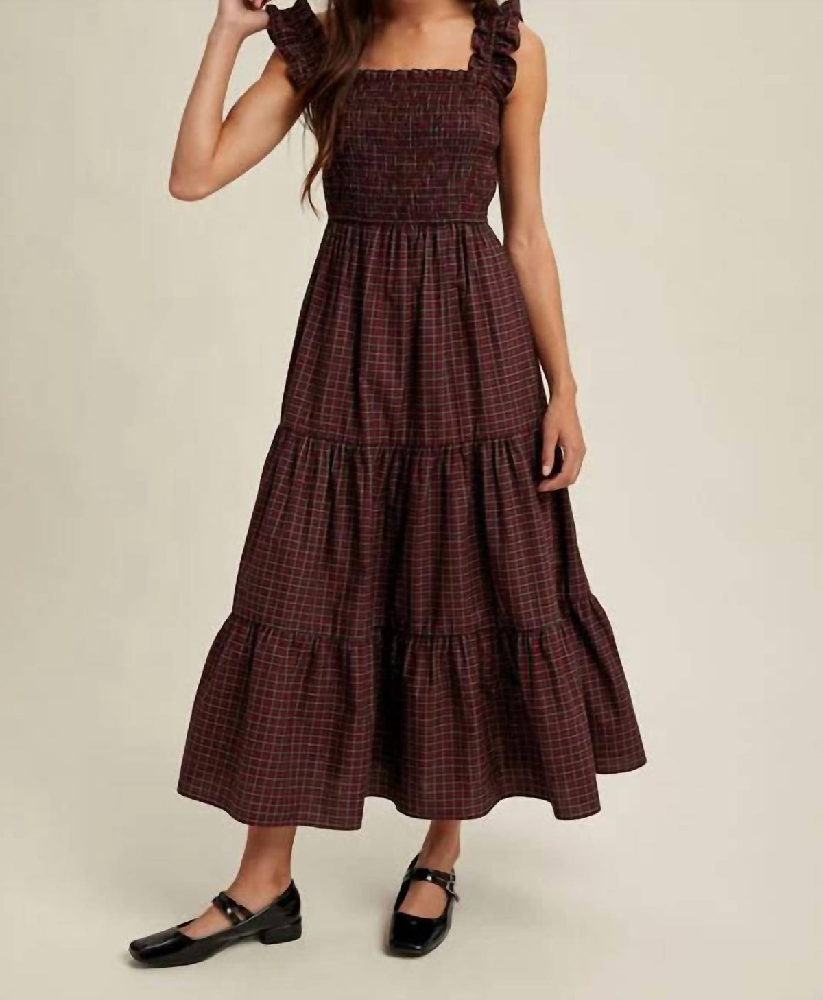 Wishlist - Plaid Holiday Smocked Dress