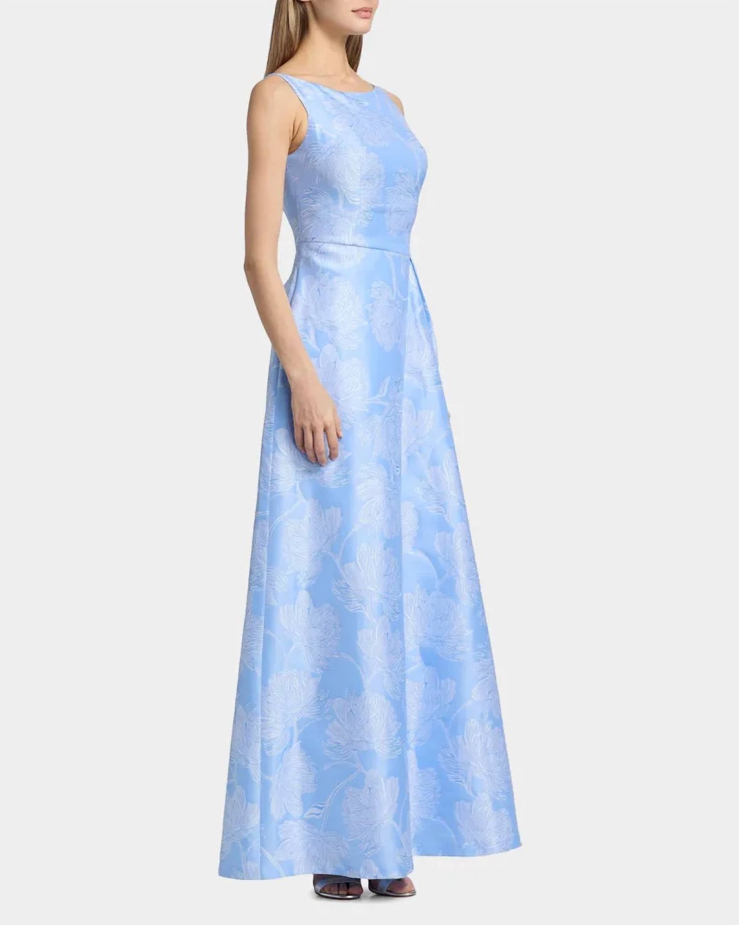 Kay Unger - Caitlin Pleated Floral Jacquard Gown