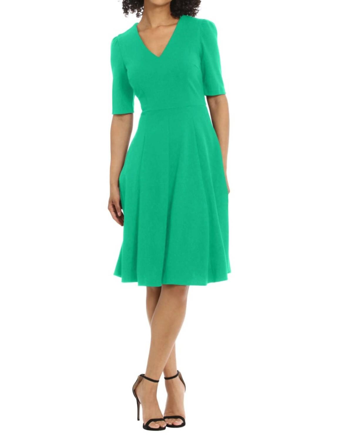 Donna Morgan - V-neck Short Sleeve A-line Dress