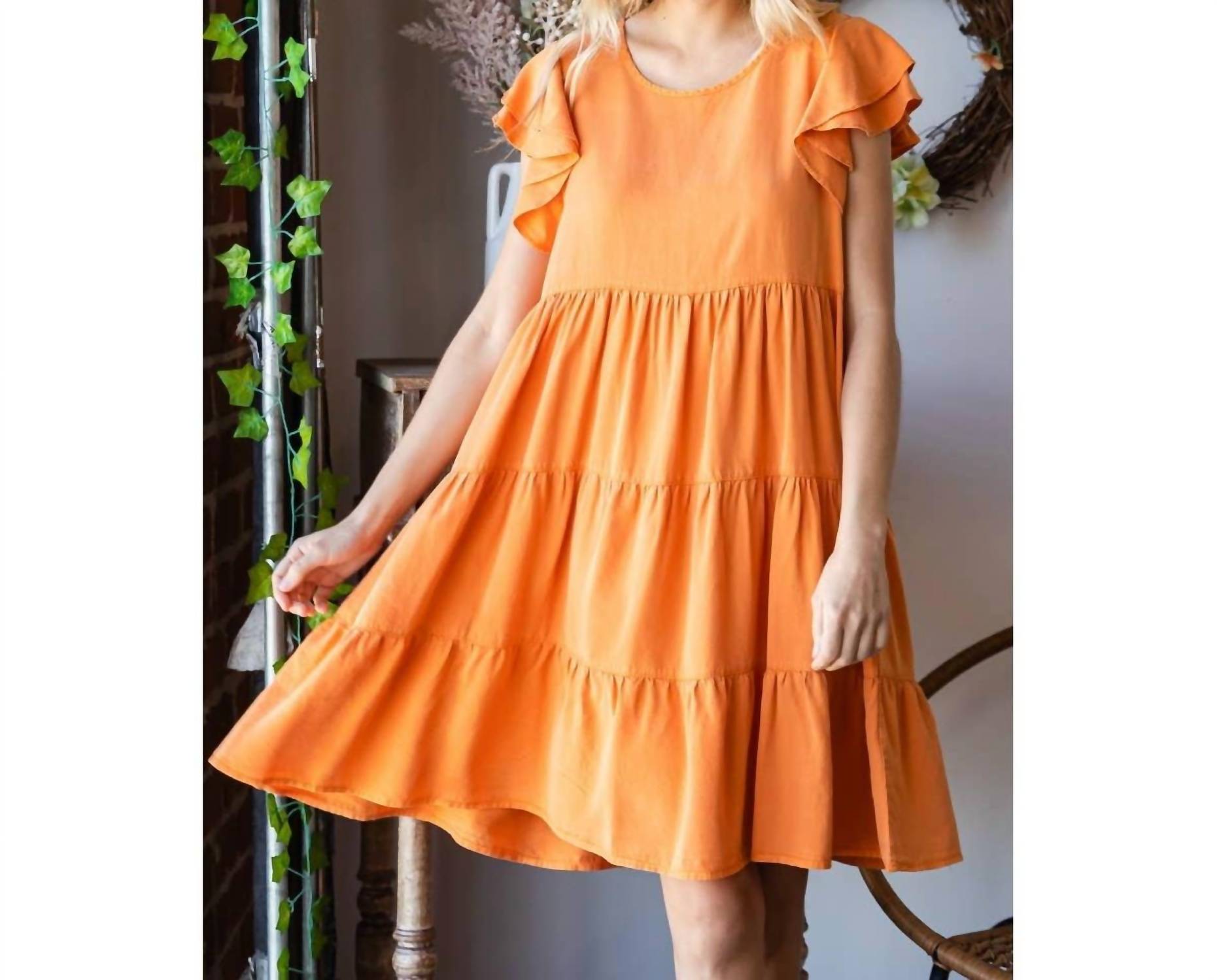 Veveret - Tencel Flutter Sleeve Tiered Dress