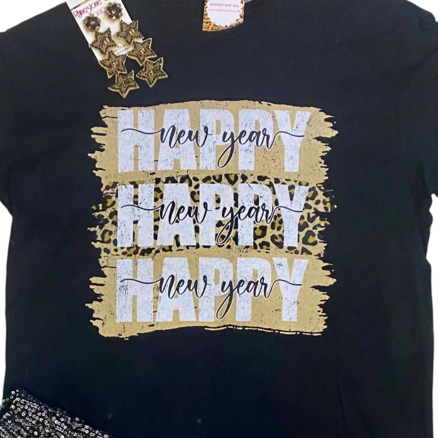 Way Down South - Women's Leopard Print Happy New Year Tee