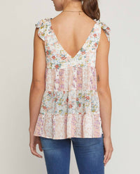 Entro - Mixed Floral Print Tiered Top